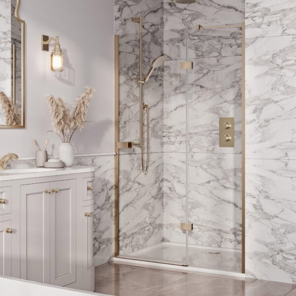 Scudo Athena Hinged Shower Enclosure Door 1000 - Brushed Brass